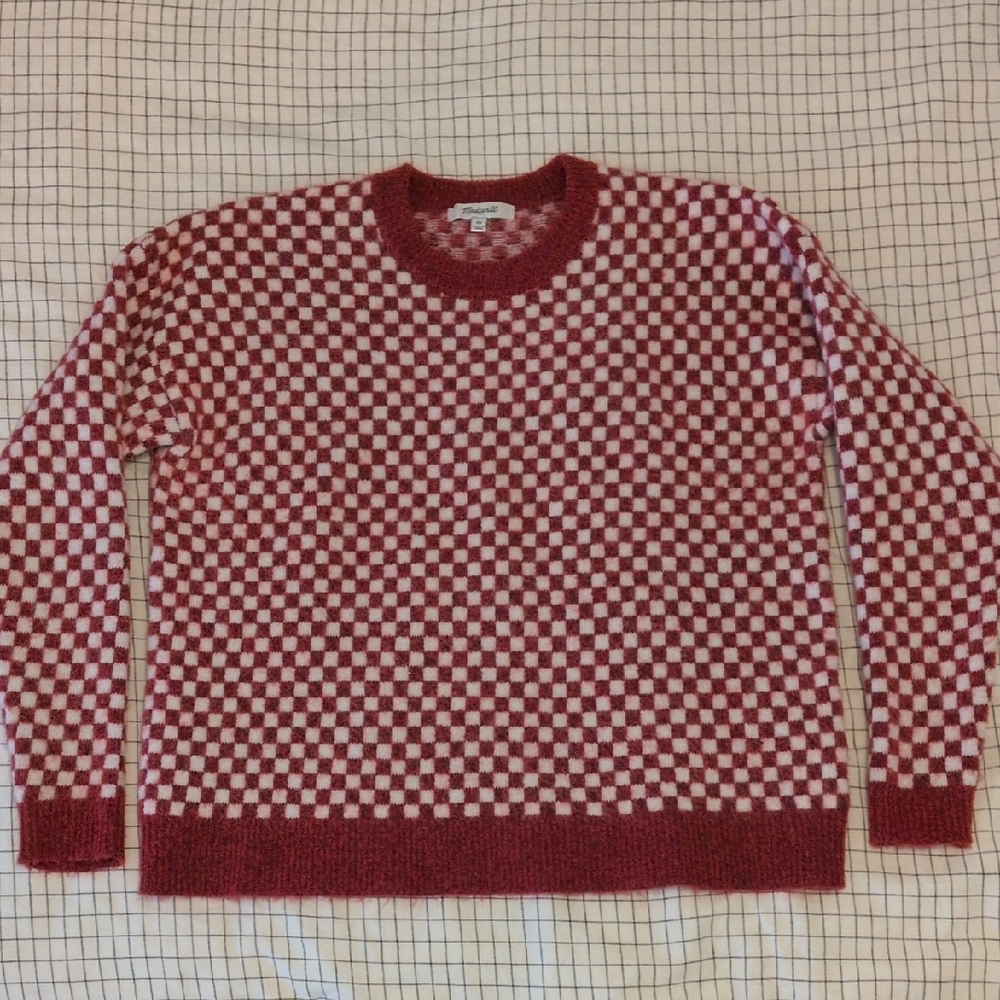 Madewell Red and White Checkered Crewneck Sweater